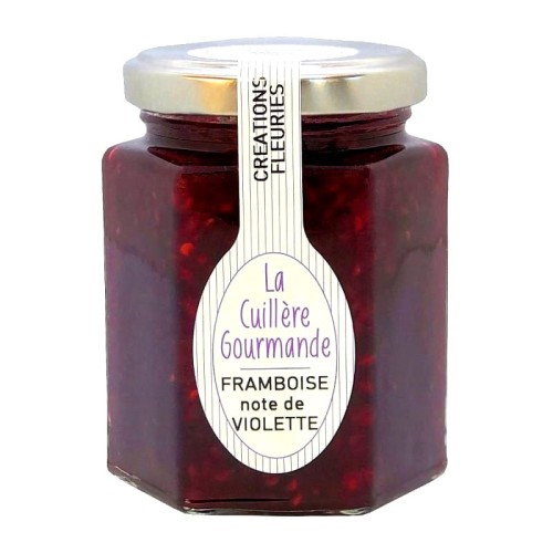 Francuska konfitura rzemieślnicza z malin z nutą fiołka idealna na francuskie śniadanie i  prezent dla smakoszy.