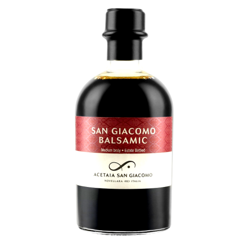 San Giacomo balsamico premium na co dzień. Doskonałej jakości, wyłącznie  z moszczu winnego, bez żadnych dodatków. 5 lat dojrzewania w drewnianych beczkach.